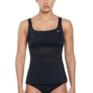 Women's Nike Standard‎ Mesh Solid Edge V-Back Tankini (Top Only) Black NEW Small